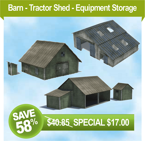 make scale model farm buildings - tractor shed, barns