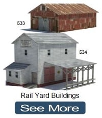 rail yard buildings card scale miniature models